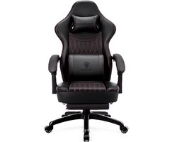 Dowinx Gamingstoel - Ergonomische Bureaustoel PU Leer - Met Voetsteun - Massage Lendensteun - Inclusief Zitkussen - Zwart