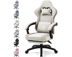 Dowinx Gamingstoel van Stof - Ergonomische Bureaustoel met Massagefunctie en Voetensteun - PC-stoel - Belastbaar tot 150 kg - Beige
