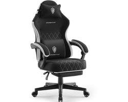 Dowinx Gamingstoel van Stof – Ergonomische Gamestoel met Massage-Lendensteun, Pocketveren Zitkussen & Voetensteun – Voor Volwassenen – Tot 135 kg – Zwart