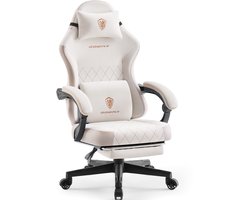 Dowinx Gamingstoel van stof met pocketvering kussen - ergonomische bureaustoel met massage lendensteun en voetensteun - grote hoge gamestoel voor volwassenen tot 135 kg - beige