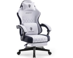 Dowinx Gamingstoel van stof met pocketvering, massage-lendensteun en voetsteun - ergonomische bureaustoel voor volwassenen - Big & Tall - tot 135 kg - grijs