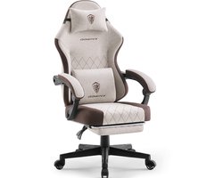 Dowinx Gamingstoel van stof met pocketvering, massage-lendensteun en voetsteun - ergonomische bureaustoel voor volwassenen - Big & Tall - tot 135 kg - bruin