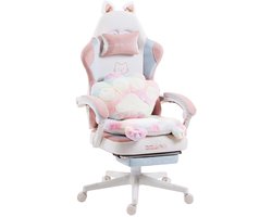DowinxGaming Stoel Ergonomisch met Voetsteun – Vleugelloze Zit – Verstelbare Rugleuning – Zachte Stof – Multicolor-wit – Voor Gaming, Werk en Studie – Middelgroot