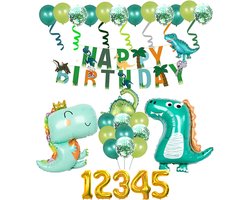 DOWO®- 1-3 Jaar Verjaardag Decoraties - Baby / Kind - Happy Birthday Leuke Dinosaurus Decoratie - Banner Confetti Groene Latex Ballonnen - Jongen & Meisje - Jungle feestbenodigdheden - Dieren verjaardagsdecoratie