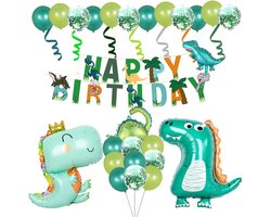 DOWO®- 1-5 Jaar Verjaardag Decoraties - Baby / Kind - Happy Birthday Leuke Dinosaurus Decoratie - Banner Confetti Groene Latex Ballonnen - Jongen & Meisje - Jungle feestbenodigdheden - Dieren verjaardagsdecoratie
