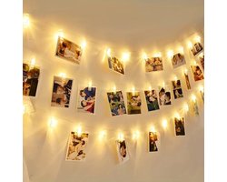 DOWO® - Fotoslinger met verlichting - 6 meter & 40 LED lichtjes - Foto - lichtsnoer met knijpers - Lichtslinger - Batterij - Feesten - Verlichting - Bruiloft - Valentijnscadeau - Decoratie