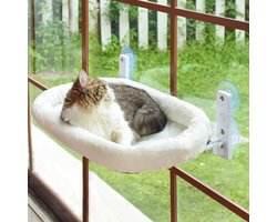DOWO® - Kattenmand voor aan het Raam - Wit - Kattenhangmat Raam - Kattenbed - Hangmat Kat - Kattenkussen - incl. Wasbaar Kleedje