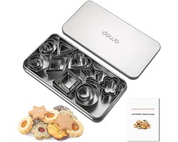 DOWO® - Uitsteekvorm set - Uitsteekvormpjes - 30 Stuks Uitsteekvormpjes kerst- Hart- Ster- Bloem- Ronde Cookie Vormen - RVS - Koekjes - Met koekjesrecepten
