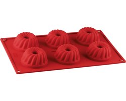 Dr Oetker 1270 Bakvorm 6 mini Kougelhopfs van siliconen, Siliconen bakvorm, Taartvorm, Bakvorm voor Kougelhopf, Siliconen bakvorm, Mini taartvormpjes, Siliconen, Rood, 30 cm x 17,5 cm x 3,5 cm