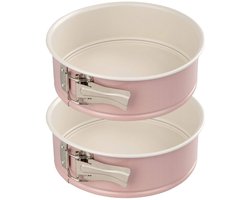 Dr Oetker 9328550 Set van twee bicolor springvormen, Retro taartvorm met keramische coating, Ronde vorm, Roestvrij staal, Keramiek, Crème, Roze, 20cm