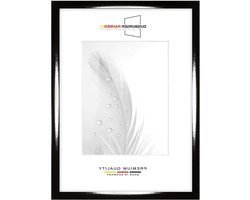DR24 photo frame 32x45 (black high gloss) custom made, 35mm wide MDF wood frame including anti-reflective art glass pane, stable back wall, bending pins and hangers