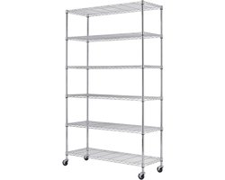 Draad rekken unit - Opbergrek metaal - Ruimte organiseren - Verstelbare zware lagen - 198 cm hoog - Chroom