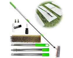 - Draadbezem met steel 160 cm - Afneembare stalen bezem voor mos, met steel - Tuinbezem draadborstel mosverwijderaar voor straatstenen en terras