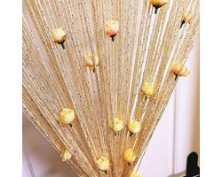 Draadgordijn met rozen – 1 m breed x 2 m hoog – Gordijn met kunstbloemen – Deurgordijn met klittenbandbevestiging – Ruimteverdeler/deuropener-scherm – Decoratief gordijn met rozenthema – Privacygordijn voor deuropeningen en interieurdecoratie