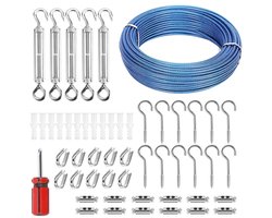 Draadkabelset - Staalkabel set - Klimplanten Ondersteunen - Met Spanners - 305 meter - Blauw