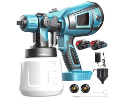 Draadloos verfspuitpistool 650W - 3 sproeiers + 2 accu's - 1000 ml reservoir voor muur, schutting en meer