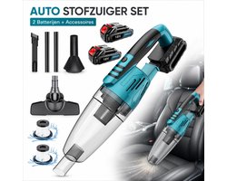 Draadloze Autostofzuiger / Accu Handstofzuiger – 18V 3000mAh (2x accu + lader) – Met ronde & platte borstelkop, vloermondstuk, verlengbuizen & 3 HEPA-filters – Voor auto, caravan, trap & meubels