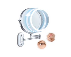 Draadloze Badkamer Make Up Spiegel - Verstelbaar met LED-verlichting - 10x Vergroting & Oplaadbaar met USB-C – Douche Scheerspiegel - Zilver