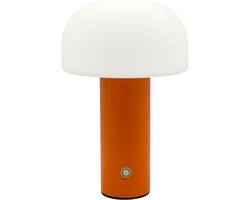 Draadloze Design Paddenstoel Tafellamp - 3 Lichtkleuren - Oplaadbaar (USB-C) - Dimbaar - IP54 Spatwaterdicht - Tot 10 Uur Accu - LED - Oranje