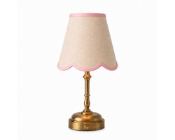 Draadloze Dimbare LED Tafellamp Goud – Oplaadbaar USB-C – Crème Lampenkap met Roze Rand – Warm Wit Licht – Vintage Sfeerlamp voor Woonkamer, Slaapkamer & Eettafel