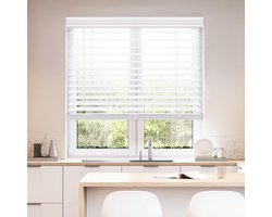 Draadloze Houten Jaloezieën 5,1 cm Lamellen - Wit - Op Maat Gemaakt