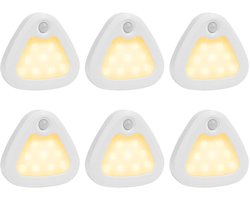 Draadloze LED Lamp met Bewegingssensor en Dag Nacht Sensor, Set van 6, Driehoekige Kastverlichting, Warm Wit 3200K, Magnetisch, voor Kinderkamer, Slaapkamer, Gang, Toilet