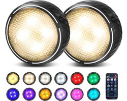 Draadloze LED Onderkast Verlichting met Afstandsbediening - RGB Kleur Puck Lights, 2-Pack