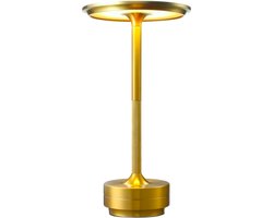 Draadloze LED Tafellamp – Oplaadbaar & Dimbaar – Extra grote accu 5200mAh (+/- 24 uur licht) – Touch Bediening – Spatwaterdicht – Binnen & Buiten – Modern Design – 27 cm – Goud