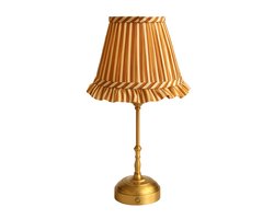 Draadloze LED Tafellamp Oplaadbaar – Dimbare Gouden Tafellamp met Bruin-Witte Gestreepte Kap – Vintage Nachtkastje Lamp – Warm Wit Licht – Inclusief Oplader