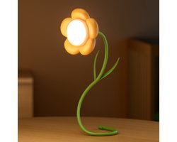 Draadloze leeslamp, oplaadbaar, oneindig flexibel | Draagbare leeslamp, perfect voor op reis, breien en op kantoor | LED-lamp in de vorm van een geconserveerde bloem - een cadeau voor haar, vrouwen en moeders (Gele zonnebloem)