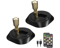 Draadloze, op afstand bedienbare spot met 3 lichtkleuren — Oplaadbare uplight voor binnen, ideaal voor plantenpresentaties en feesten (Zwart + Goud, 2-pack)