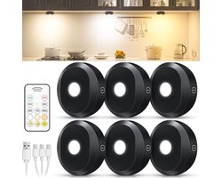 Draadloze Oplaadbare Keukenverlichting - RGB Puck Lights met Afstandsbediening en Timer - 6-Pack