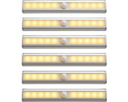 Draadloze Sensor Lamp - Draadloze Trapverlichting - LED kastverlichting - Draadloze nachtlampjes - Warm wit(6 STUKS)