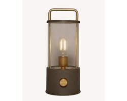 Draadloze Tafellamp Lantaarn - Oplaadbare Lamp - Dimbaar - Taupe - 25cm - Tafellamp Oplaadbaar - USB - Binnen en Buiten