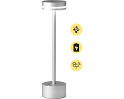 Draadloze Tafellamp Oplaadbaar - Zilver - 31cm - Decoratieve tafellamp - Tafellamp slaapkamer - Bureaulamp - LED - Touch - Dimbaar - Draadloos - Oplaadbaar - Industrieel