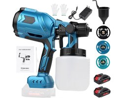 Draadloze Verfspuit van 500 W met 1000 ml Tank, 3 Spuitmonden en 3 Cartridges voor Tuinhuisjes, Meubels en Schuttingen