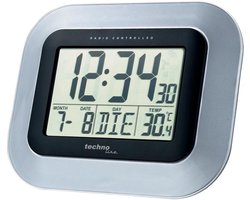 Draadloze wandklok zwart zilver met temperatuurweergave en datum