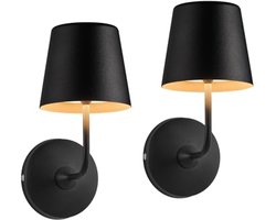 Draadloze wandlamp, 2 stuks, kleine led-wandlamp, oplaadbaar met touch-bediening, dimbaar, waterdicht, metalen kap, geschikt voor kinderkamer, slaapkamer, badkamer (zwart)