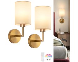 Draadloze wandlamp set van 2 voor binnen met stoffen kap en oplaadbare gloeilamp