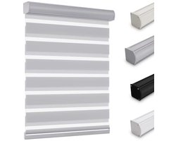 Draadloze Zebrajaloezieën voor Ramen en Glazen Schuifdeuren - Grijs, Lichtfiltering, Dubbellaagse Stof, Dag en Nacht