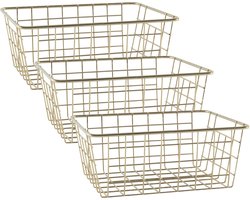Draadmand - 5x stuks - goudkleurig - industrieel - opbergmand - 24 x 18 x 10 cm - Keukenmandjes/sokkenmandjes