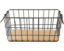 Draadmand organiser zwart 31x21x14 cm | Opberger houten bodem