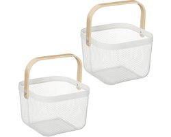 draadmand - set van 2 - met hengsel - 17,5 x 26 x 24,5 cm - opbergmand - wit