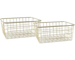 Draadmand - Set van 2x stuks - goudkleurig - industrieel - opbergmand - 24 x 18 x 10 cm - Keukenmandjes/sokkenmandjes