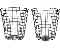Draadmand/wasmand - 2x stuks - metaal - zwart - 30 x 30 cm - hout / papier opslag in huis - decoratiemand / haardhoutmand / papiermand