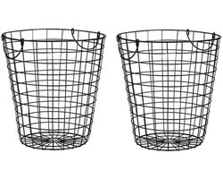Draadmand/wasmand - 3x stuks - metaal - zwart - 30 x 30 cm - hout / papier opslag in huis - decoratiemand / haardhoutmand / papiermand
