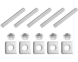 Draadstang compleet 3/8"-16 UNC, 5 stuks 304 roestvrij staal lange schroefdraadschroef 76 mm / 3 inch rechtse schroefdraad lengte met vierkante sluitringen voor meubelmontage