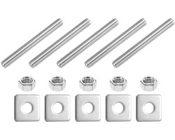 Draadstang compleet 3/8"-16 UNC, 5 stuks lange schroefdraadstang van roestvrij staal 304, breedte 90 mm, met vierkante sluitringen voor meubelmontage, montage