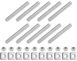 Draadstang volledig 1/4"-20 UNC, 10 stuks lange schroefdraad, roestvrij staal 304, lengte 50 mm/2 inch, rechtse schroefdraad met vierkante sluitringen voor montage van meubels, montage
