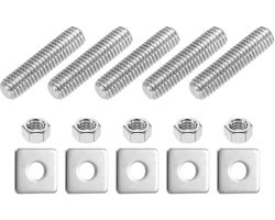 Draadstang volledig 3/8"-16 UNC, 5 stuks 304 roestvrij staal lange schroeven schroefdraad 40 mm/1,6 inch lengte rechtse schroefdraad met vierkante sluitringen voor montage bevestiging van